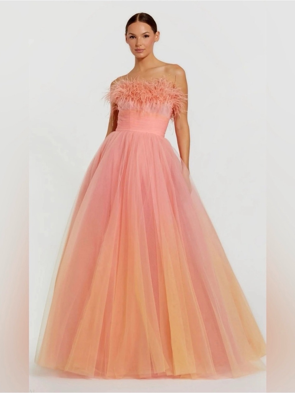 Mac Duggal Orange & Pink Ombre Feather Bodice Tulle Gown Sz 6 10 NWT $698 #20557